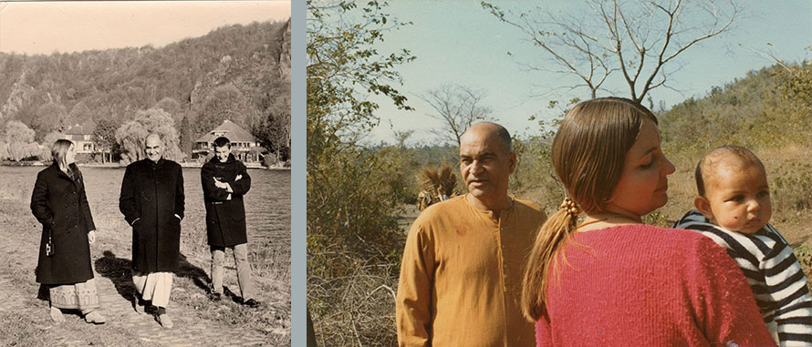 Left: 1971 Wepion Belgium, Sri Poonja, Ganga Mira and Satish; Right: 1973 Rishikesh India, Sri Poonja, Ganga Mira and Mukti.